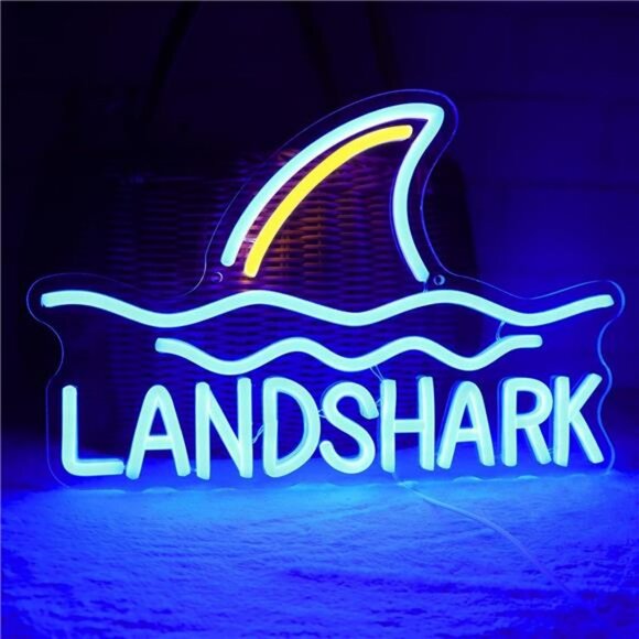 Land Shark Neon Beer Sign LED Shark Neon Lights Lager Neon Signs USB Powered